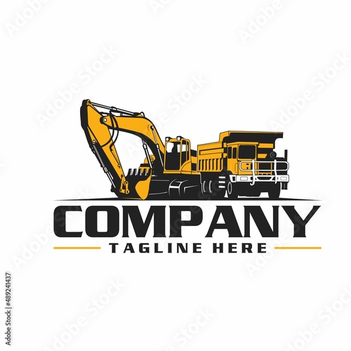 dump truck and excavator logo