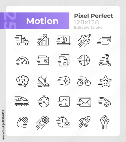 Motion pixel perfect linear icons set