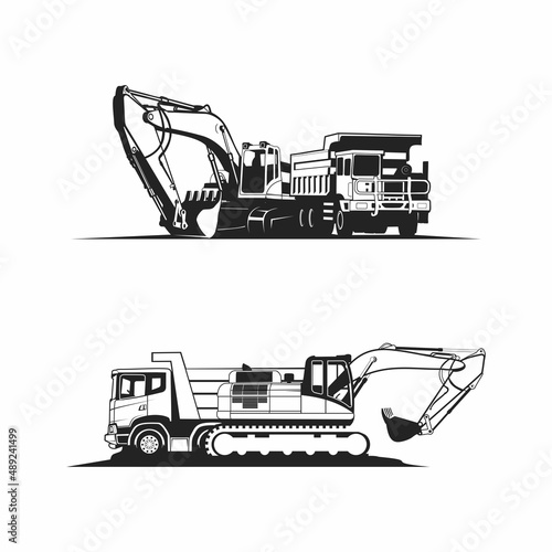 dump truck and excavator silhouette