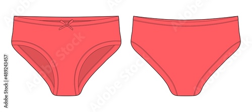 Technical sketch of briefs for girls. Female red underpants.