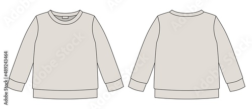 Light gray technical sketch sweatshirt. Kids wear jumper design template photo