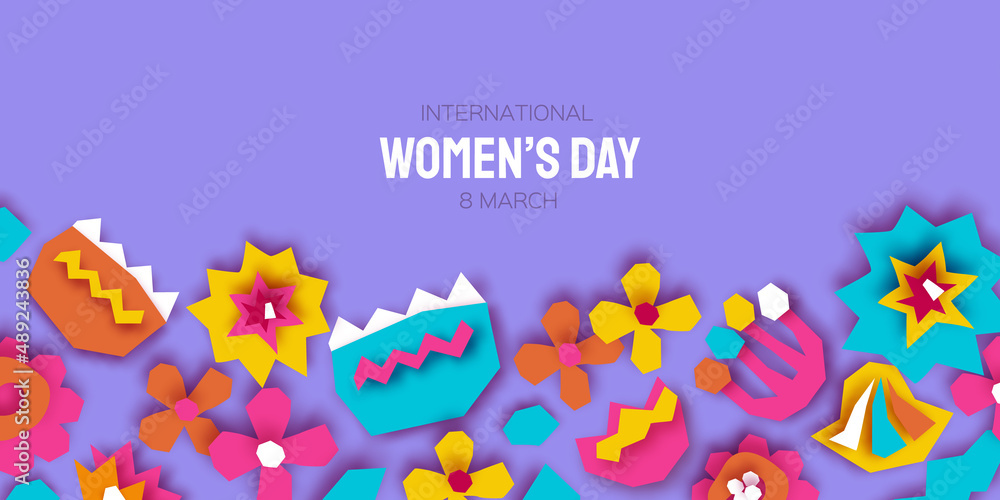 Happy International Women's Day. Abstract Hand drawn paper cut floral shapes. Trendy Flower contemporary art. 8 March. Spring. Happy Mother's Day. Paper art work. Very peri color.