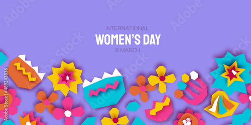 Happy International Women's Day. Abstract Hand drawn paper cut floral shapes. Trendy Flower contemporary art. 8 March. Spring. Happy Mother's Day. Paper art work. Very peri color.