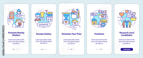 Ways to help homeless people onboarding mobile app screen