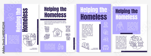 Assisting homeless people purple brochure template