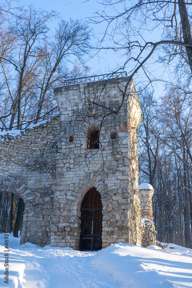 view of the ruin tower on a winter day