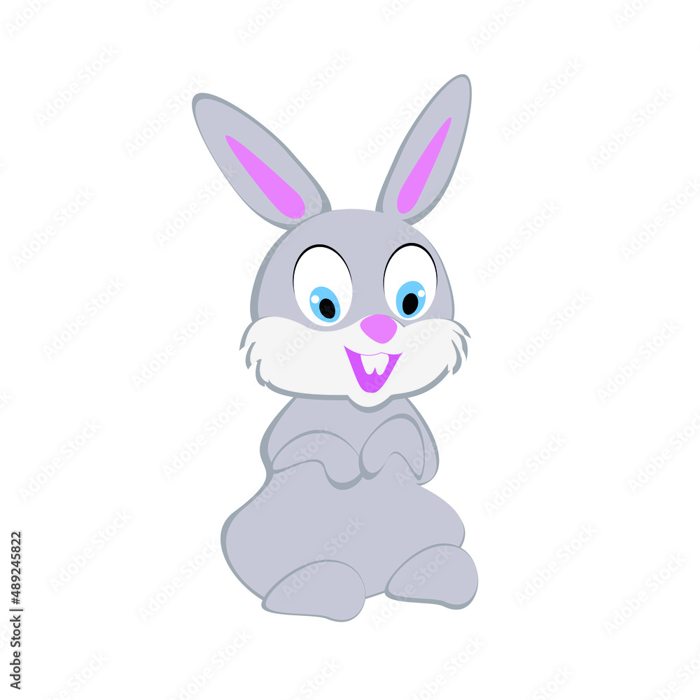 Fototapeta premium Cute grey rabbit. Cartoon character rabbit. Funny grey rabbit in cartoon style. Suitable for Easter cards, children's books. Stock vector isolated image on a white background. 