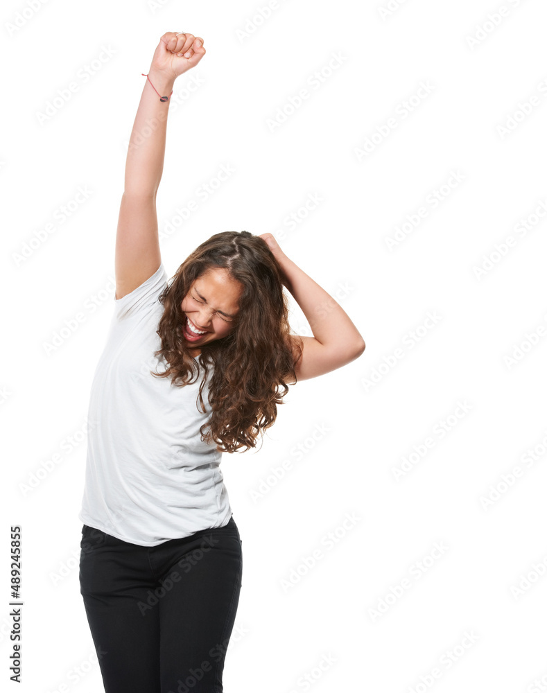 Shes positively casual. Studio shot of an all-natural woman isolated on white. Shes positively casual. Studio shot of an all-natural woman isolated on white.