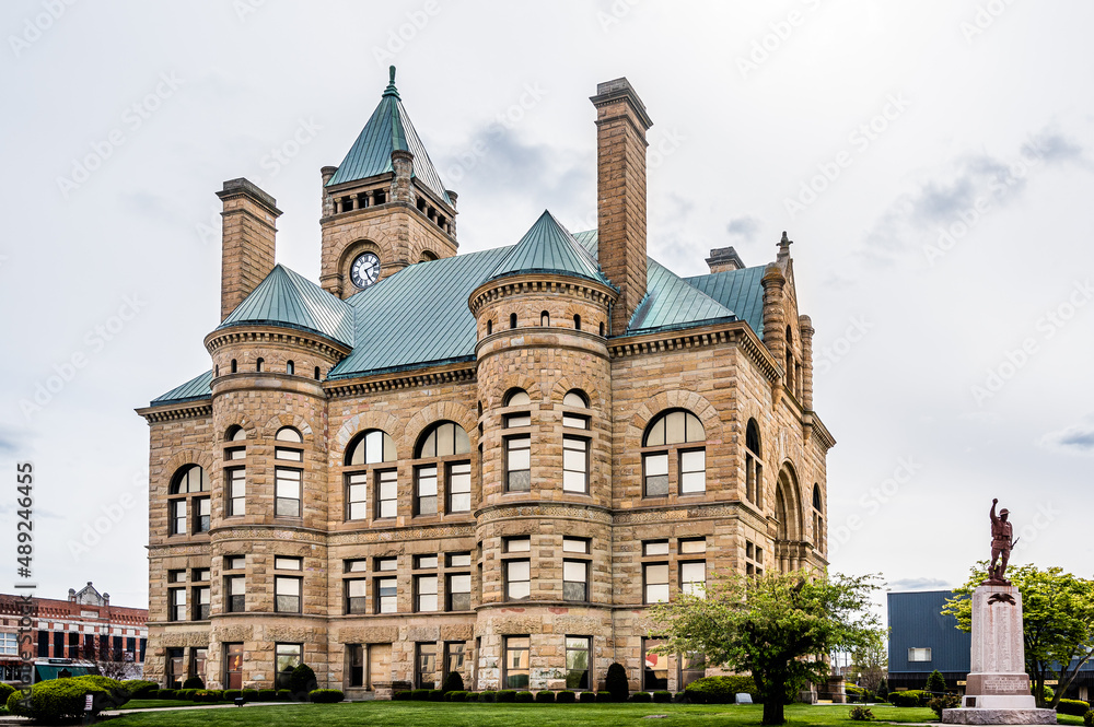 Hartford City, Indiana, United States - May 8th, 2021: A view of the courthouse in Hartford City, Indiana.