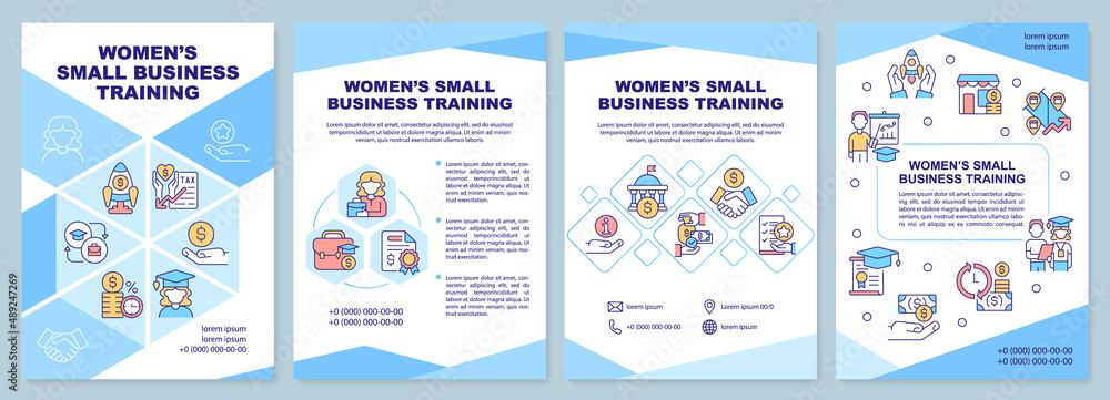 Women small business training blue brochure template
