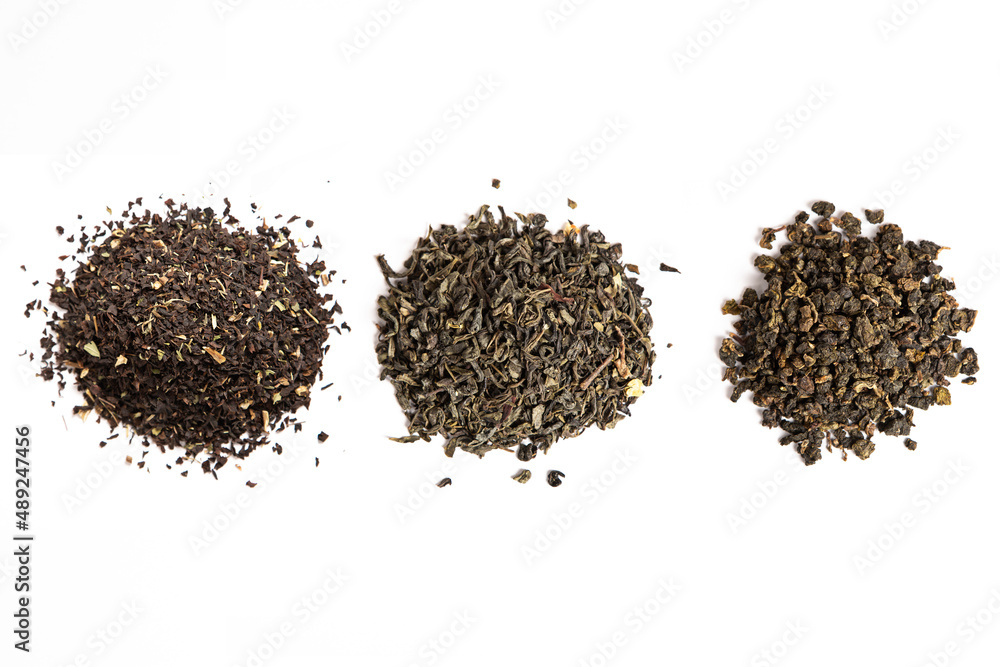 Different dry tea isolated on a white background.
Different dry tea isolated on a white background.