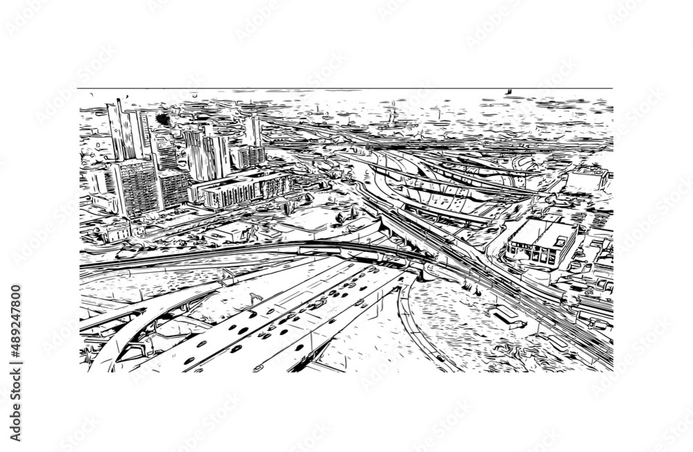Obraz premium Building view with landmark of Minneapolis is the city in Minnesota. Hand drawn sketch illustration in vector.