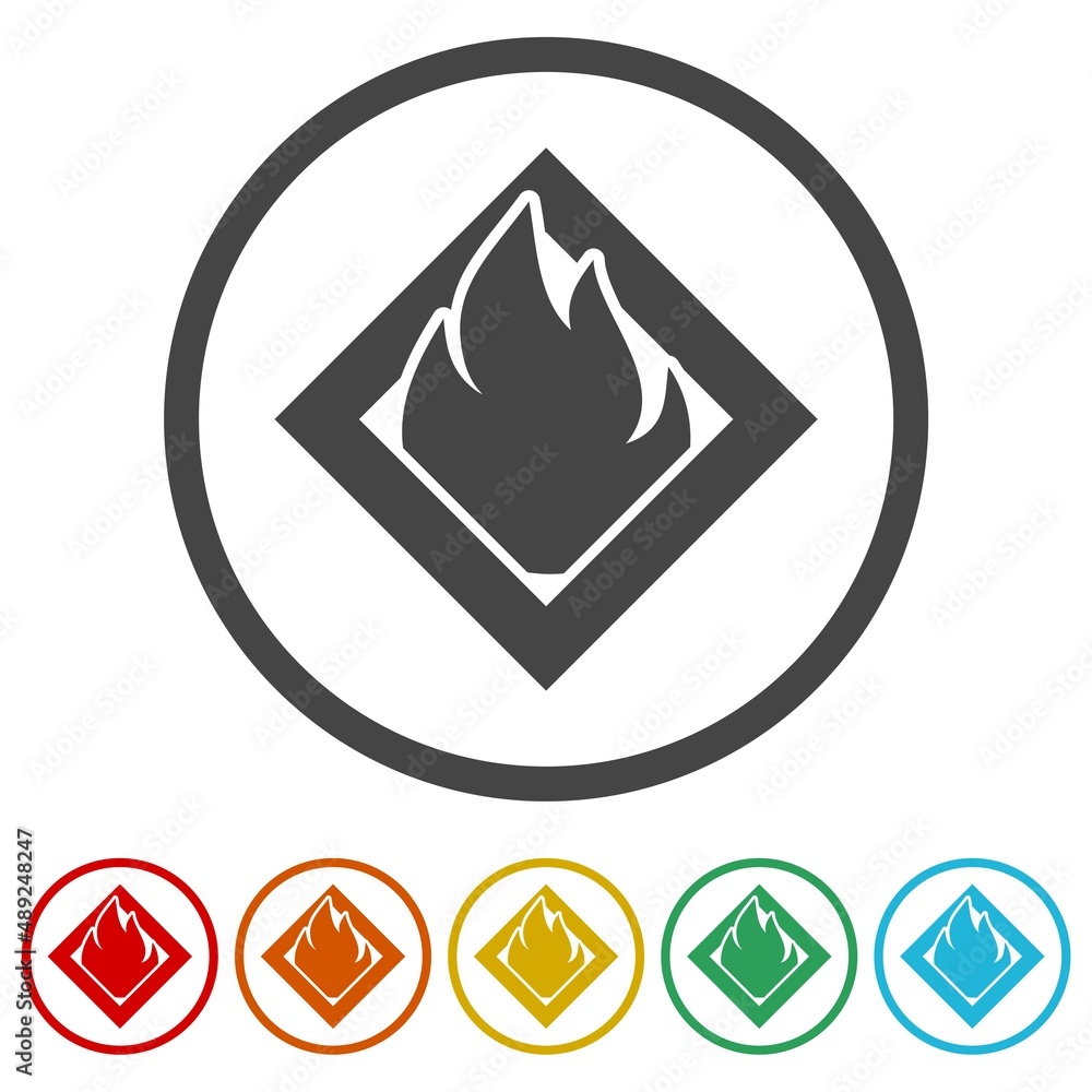 Flammable material warning glyph ring icon, color set Flammable material warning glyph ring icon, color set
