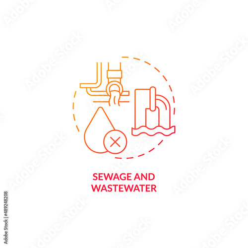 Sewage and wastewater red gradient concept icon. Water contamination type abstract idea thin line illustration. Non-industrial human activities. Isolated outline drawing. Myriad Pro-Bold font used