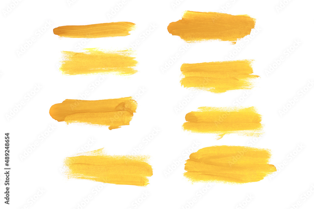 set of yellow watercolor strokes isolated on white background set of yellow watercolor strokes isolated on white background