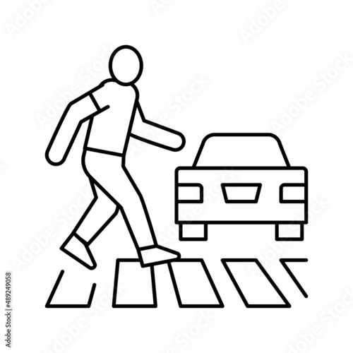 human crossing road on crosswalk line icon vector illustration