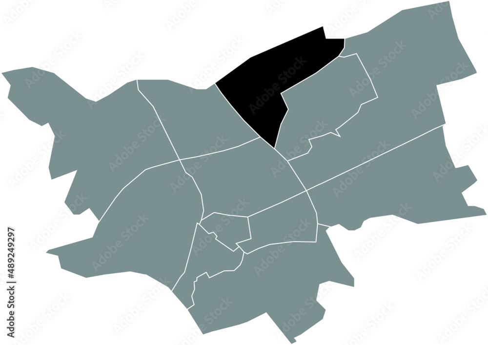 Obraz premium Black flat blank highlighted location map of the EMPEL DISTRICT inside gray administrative map of 's-Hertogenbosch, Netherlands