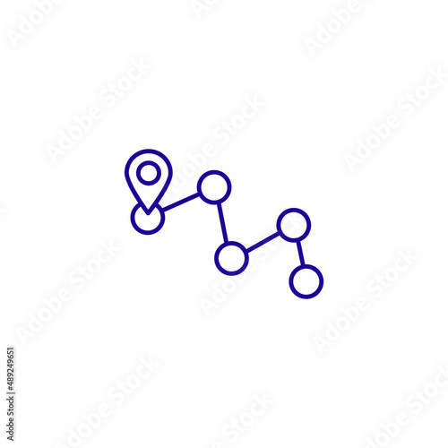 Location pin navigation line icon. Tourism travel route vector path gps pin icon 