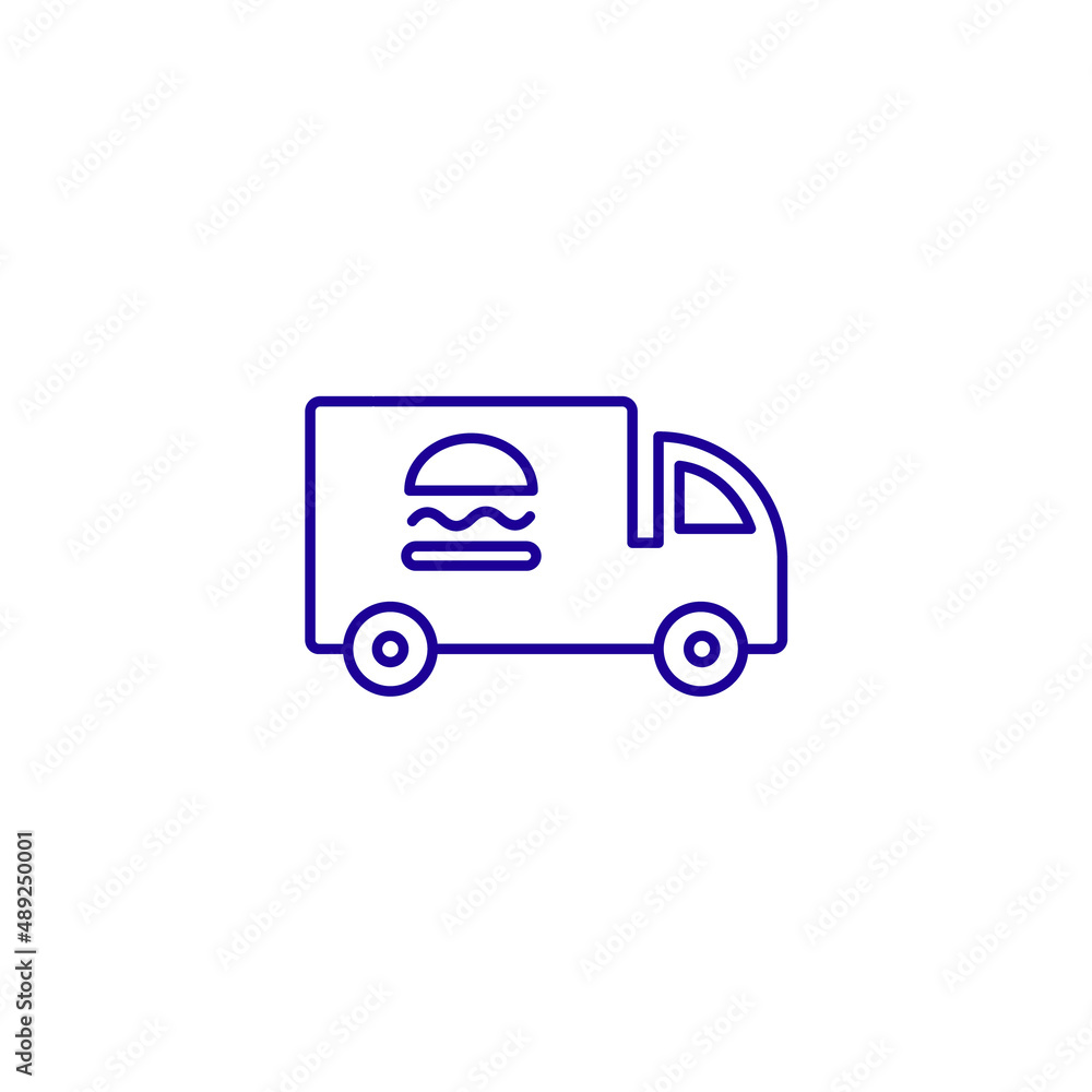Bus truck food trade line icon. Burger quick delivery car Bus truck food trade line icon. Burger quick delivery car
