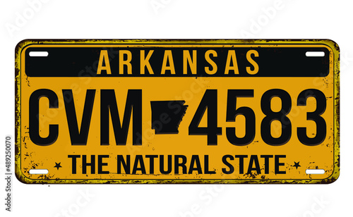 An imitation of vintage Arkansas license plate with text The Natural State written on it, vector illustration