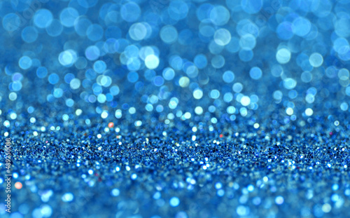 Beautiful Blue Glitter Bokeh Texture, Closeup Photography