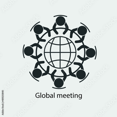Global meeting vector icon solid grey