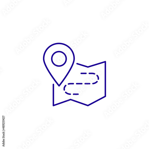 Location pin navigation line icon. Tourism travel route vector path gps pin icon 