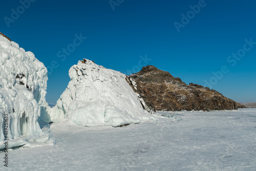 Island covered by ice in the middle on Baykal lake  Siberia