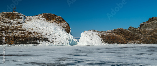 Island covered by ice in the middle on Baykal lake, Siberia