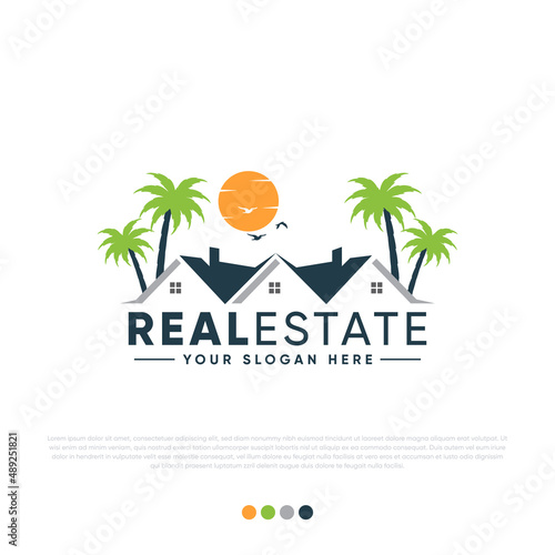 Real estate logo  with palm trees sun