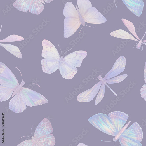 Watercolor butterflies seamless pattern. Abstract butterflies painted in watercolor in mixed media. Botanical background for design, print, wallpaper, textile, wrapping paper.