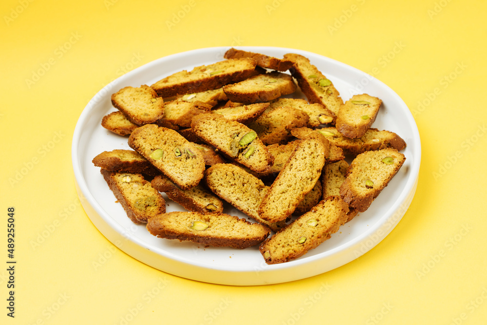 Heap of biscotti on white table Heap of biscotti on white table
