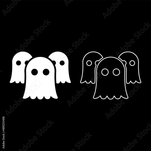Spirits Ghosts set icon white color vector illustration image solid fill outline contour line thin flat style