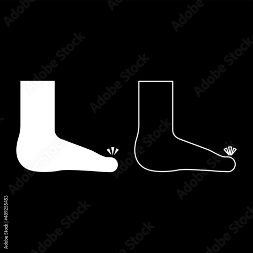 Foot finger care pedicure concept human ankle sole naked set icon white color vector illustration image solid fill outline contour line thin flat style