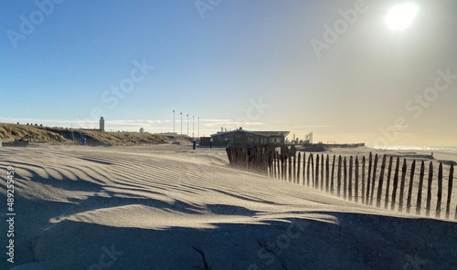 Wooden fence on sandy beach