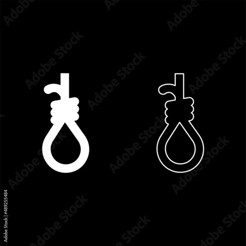 Loop for gallows hangman's noose Rope suicide lynching set icon white color vector illustration image solid fill outline contour line thin flat style