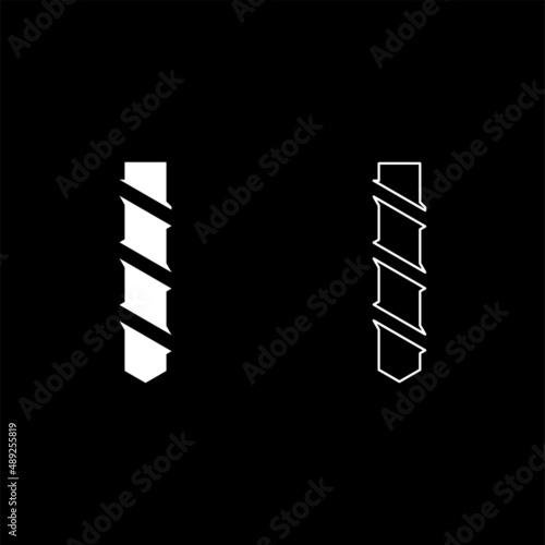 Drill bit auger set icon white color vector illustration image solid fill outline contour line thin flat style