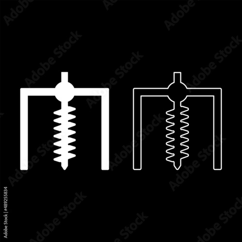 Installation for drilling rig symbol mining bore hole digger earth auger geodetic work set icon white color vector illustration image solid fill outline contour line thin flat style