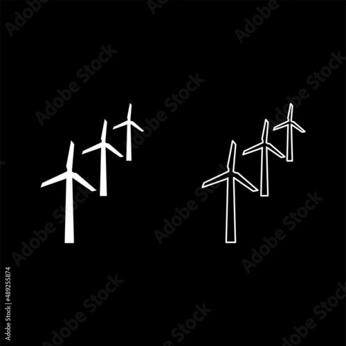 Wind generators turbine power Windmill clean energy concept set icon white color vector illustration image solid fill outline contour line thin flat style