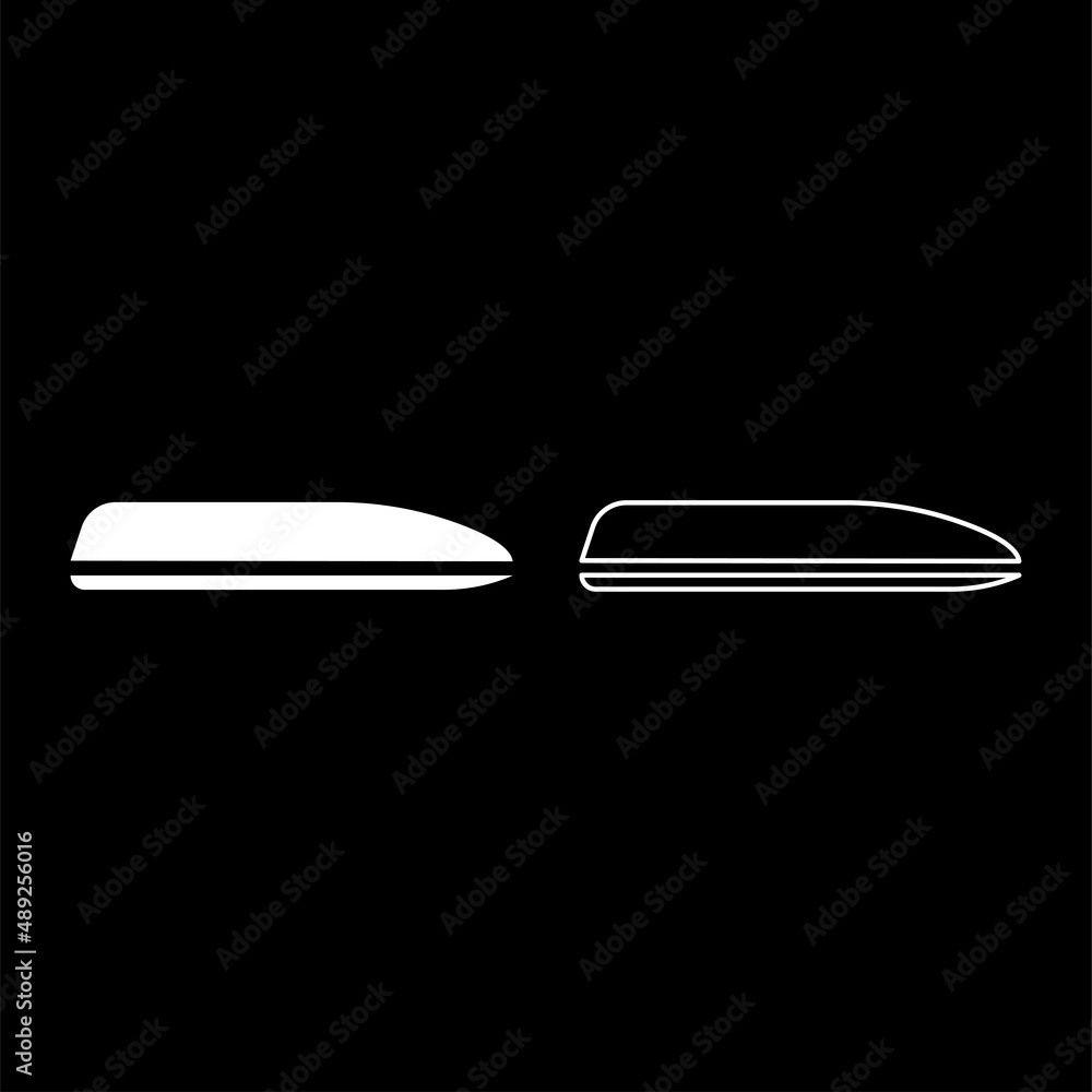 Roof trunk car box cover for travel carrying auto set icon white color vector illustration image solid fill outline contour line thin flat style Roof trunk car box cover for travel carrying auto set icon white color vector illustration image solid fill outline contour line thin flat style
