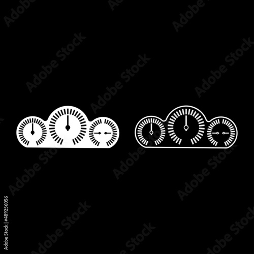 Dashboard car panel speed display with gauge set icon white color vector illustration image solid fill outline contour line thin flat style