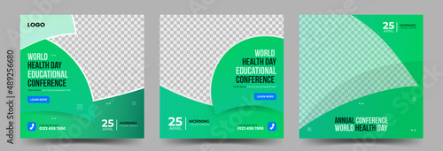 World health day post for Social media template.Suitable for Medical health and healthcare live webinar Square Flyer
