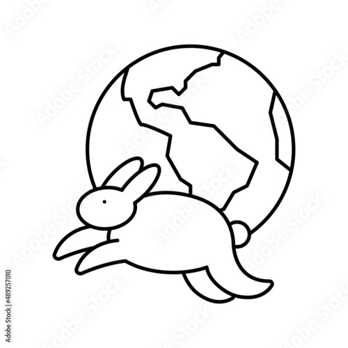 worldwide safe rabbits line icon vector illustration