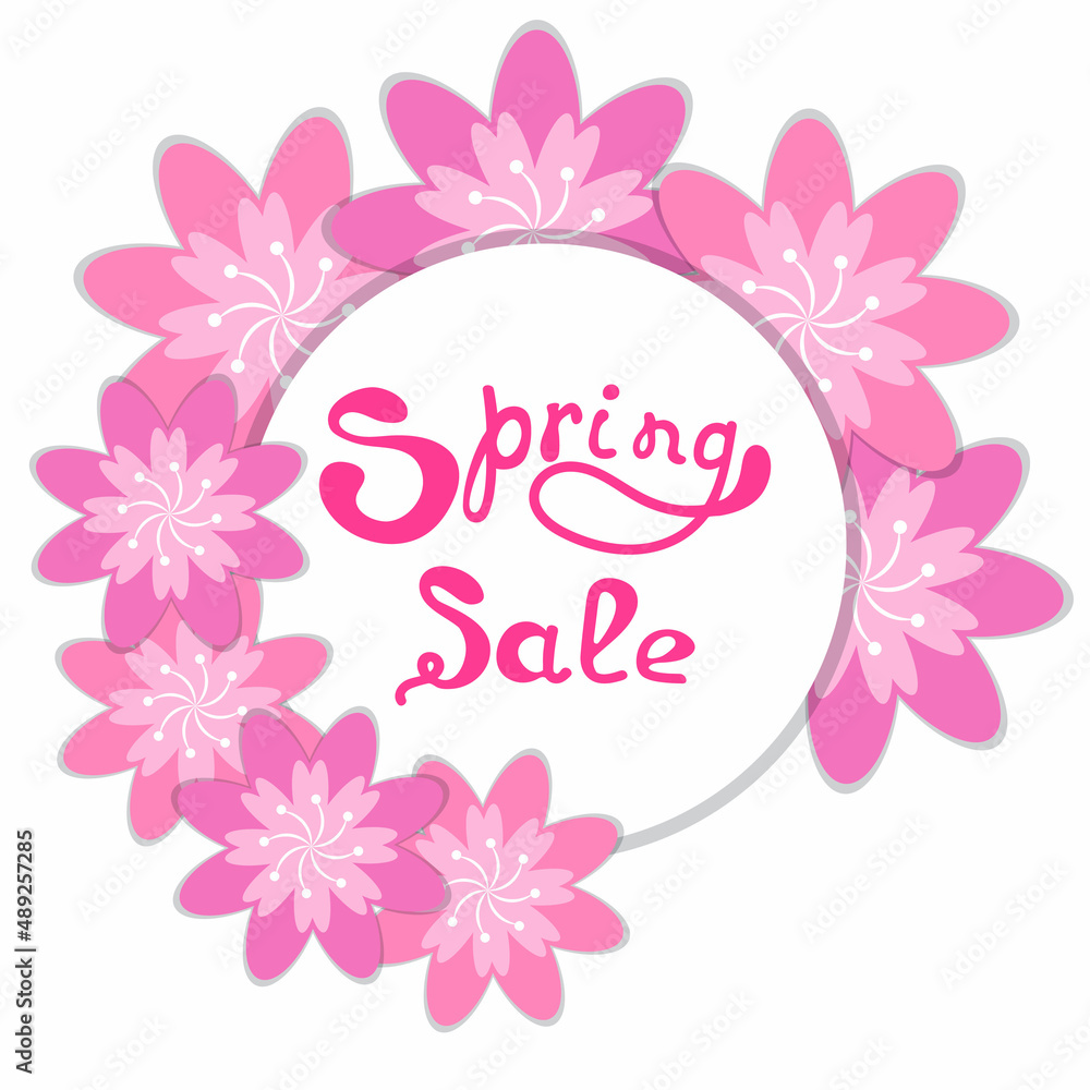 Spring sale banner with paper flowers on a yellow background. Vector illustration. Banner perfect for promotions, magazines, advertising, web sites.