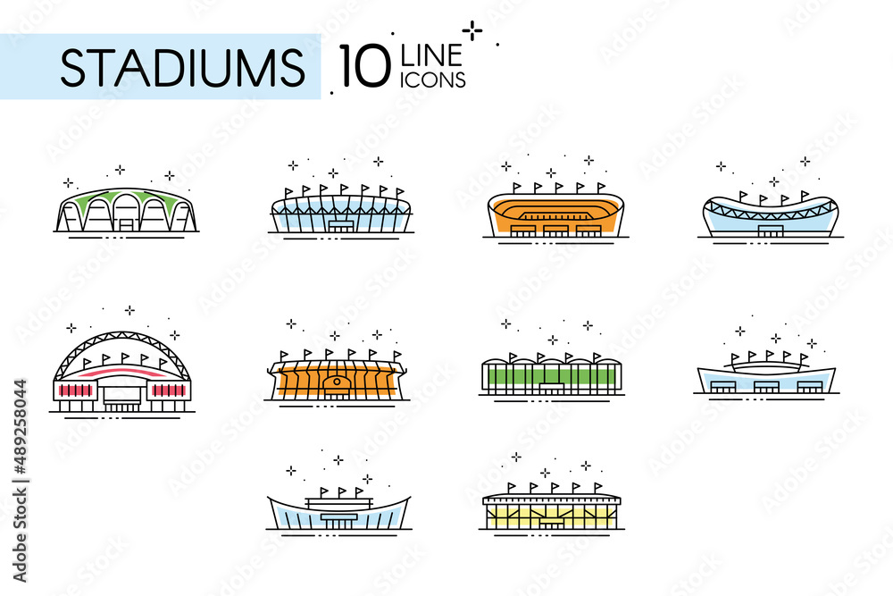 Set of different stadium icons side view Vector