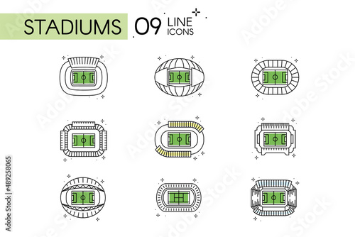Set of different flat design aerial view stadium icons Vector