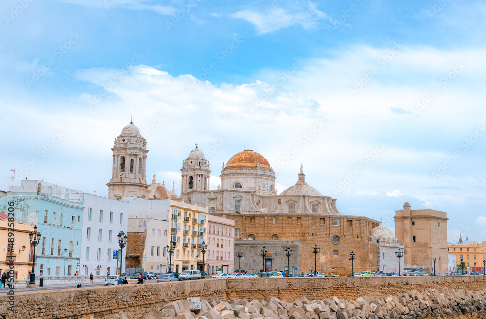 View from one side of the cathedral of Cadiz and part of the coastal walk
