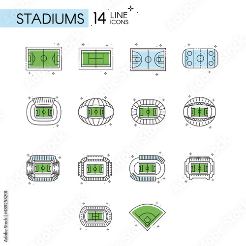 Set of different aerial view of sport fields and stadiums Vector
