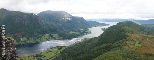 Green mountain landscape in Straumshornet, Norway.