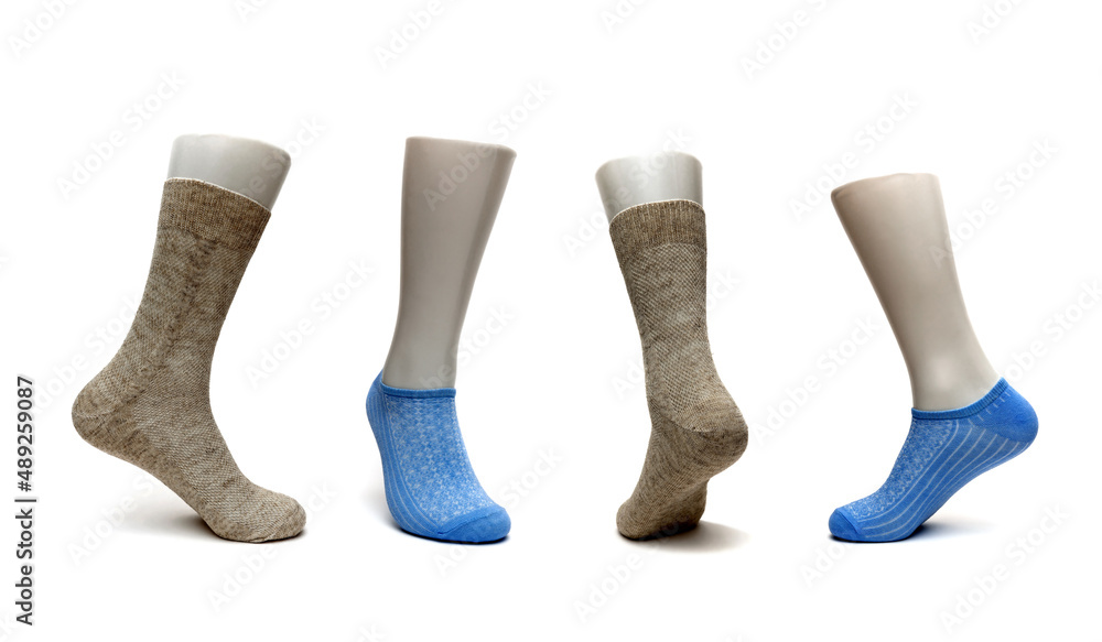 women's socks of different design on a white background women's socks of different design on a white background